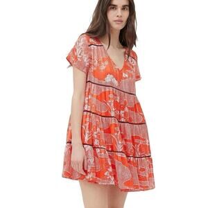 Urban Outfitters Dress UO Pippa Tiered Mini Frock in Orange Size Small